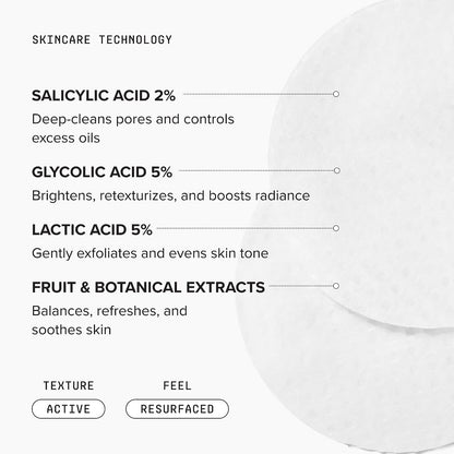 Tingl Exfoliating Face & Body Pads 60 Count | AHA BHA Toner Pads